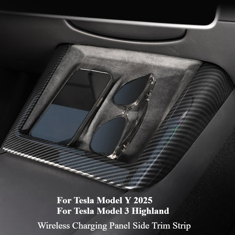 

Для Tesla Model Y Launch 2025 Model 3 Highland 2024 2025 Центральное управление Панель беспроводной зарядки Боковая декоративная полоса Автомобильные аксессуары