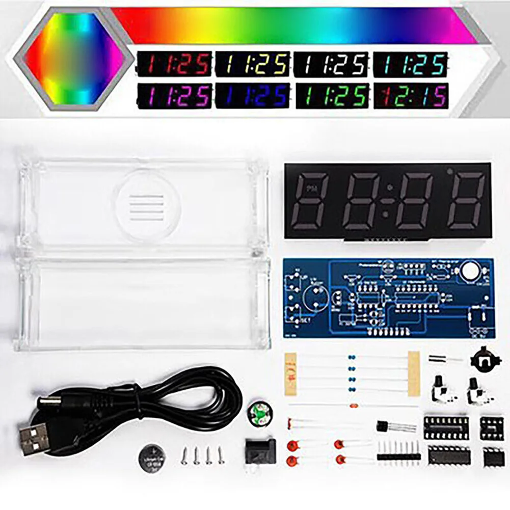 

Automatic Change New Adjustable Music Tracks DigitalTube Temperature Electronic Clock LED Modules Alarm Functions