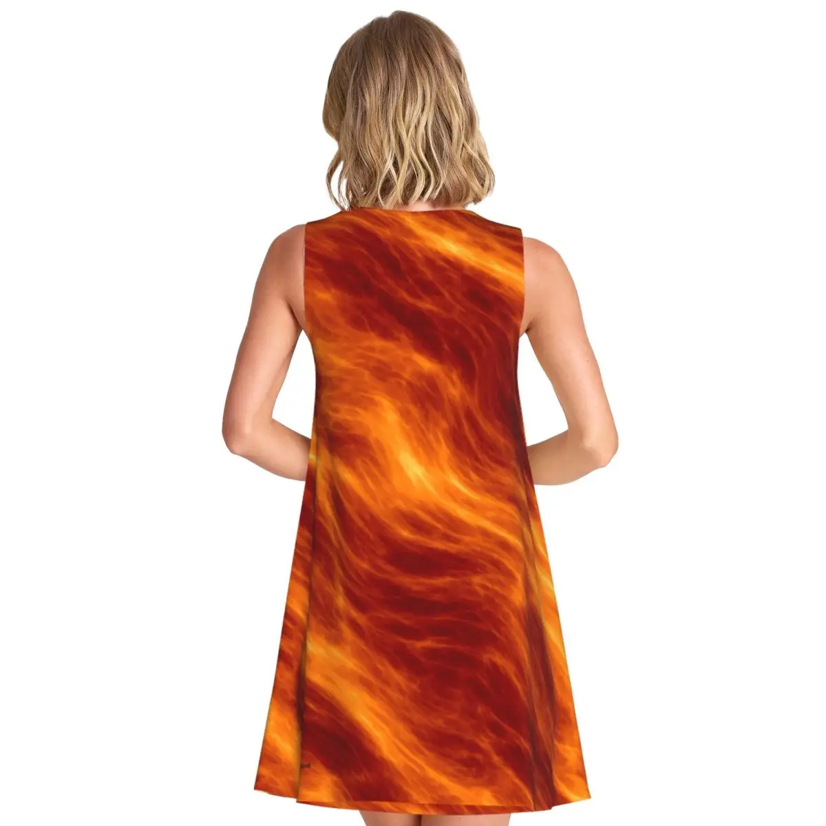 Fire Storm Tank Dress Abstract Print Basic Dresses Sleeveless Trendy Dress Wholesale Round Neck Female Printed Vestidos