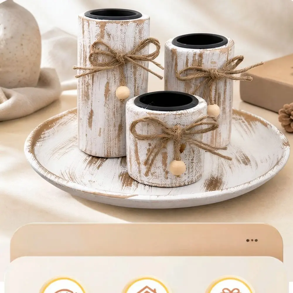 Rustic Wooden Candle Stand Vintage Style Candlestick Holder Table Ornament For Wedding Party Home Interior Decoration