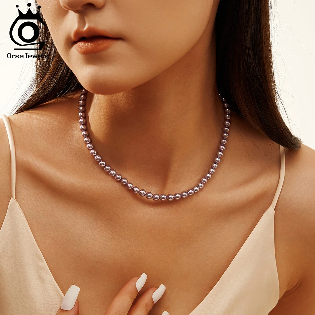 

ORSA JEWELS Natural Shell Pearls Necklace 925 Silver Pearl Beads Choker Chain Vintage Pearl Neck Chain for Women Jewelry PSN04