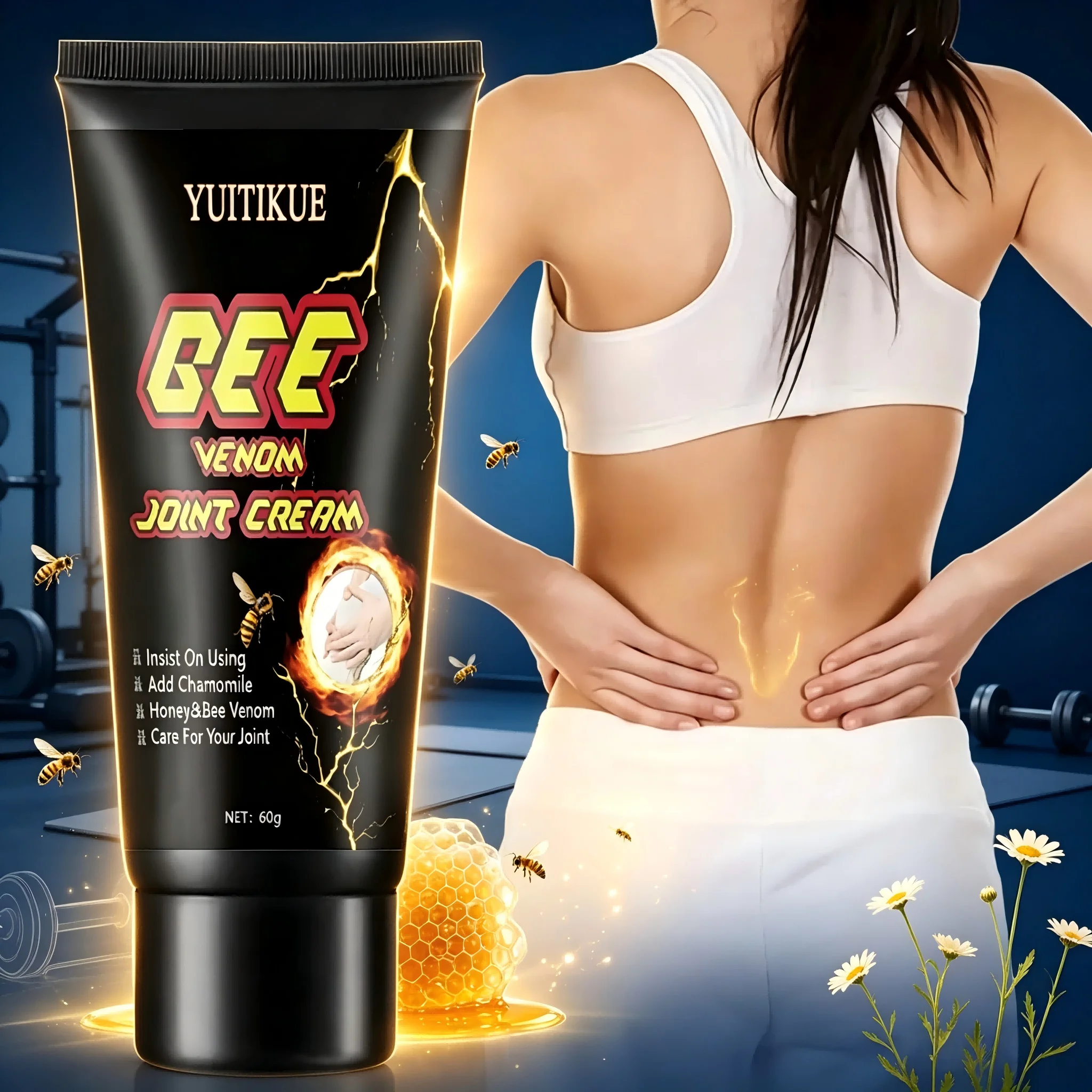 Bee Venom Joint Cream 60g - Fast Warming Relief for Knees/Elbows/Shoulders, Multi-Part Moisturizing, Non-Sticky