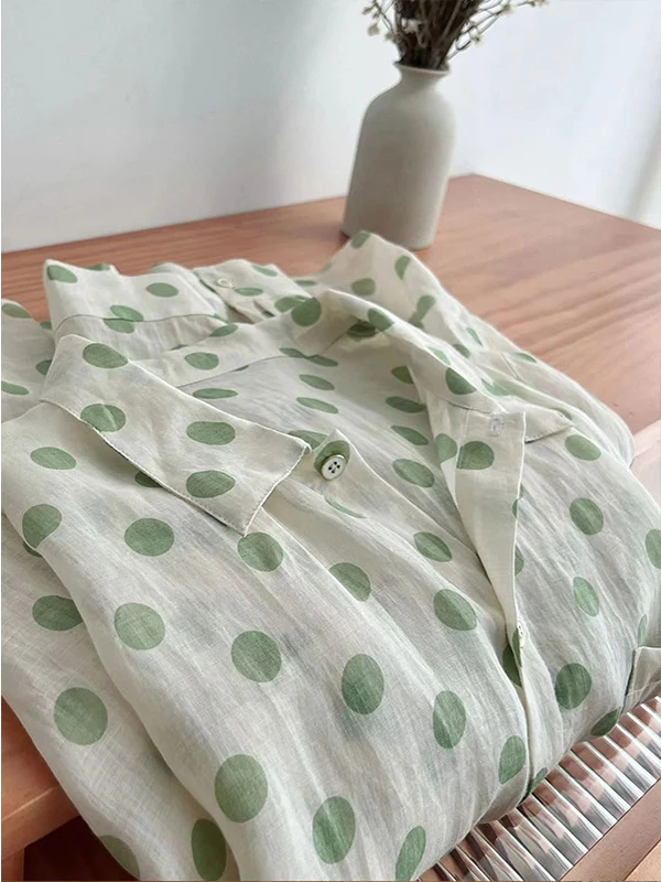 

Linen irt с принтом в горошек, женский летний свободный повседневный открытый кардиган с защитой от солнца, винтажный топ Sle Commute Faion