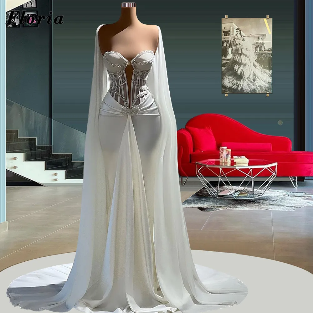 

Floria Unique Design White Satin Long Prom Dresses Arabic Dubai Beading Evening Dress Couture Celebrity Dress Vestidos De Noche