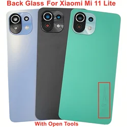 Glass Back Lid Door For Xiaomi Mi 11 Lite 4G 5G Hard Battery Cover Rear Housing Panel Case + Camera Lens + Sticker Adhesive