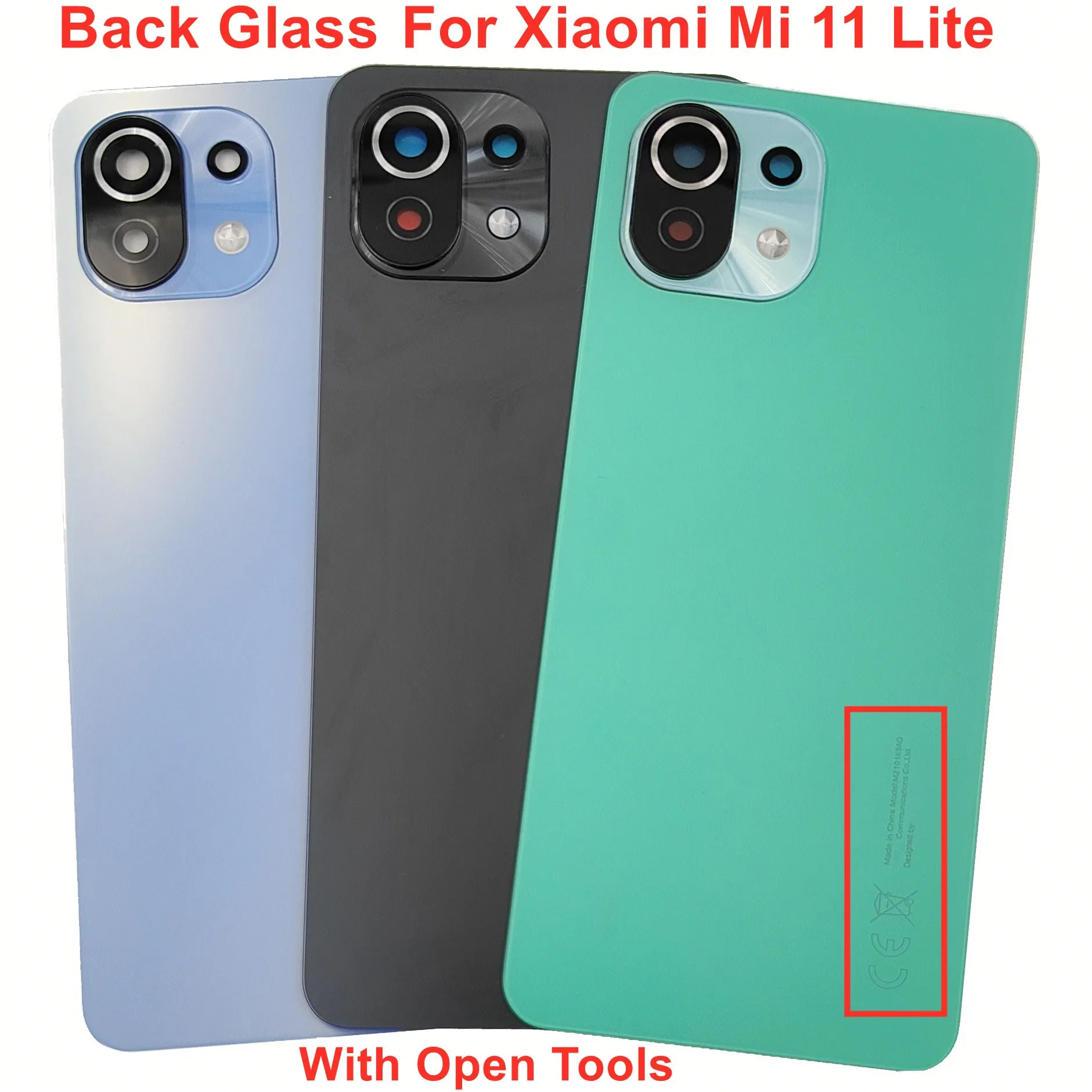 Glass Back Lid Door For Xiaomi Mi 11 Lite 4G 5G Hard Battery Cover Rear Housing Panel Case + Camera Lens + Sticker Adhesive