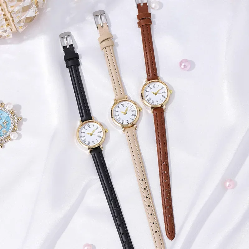 Simple Retro Women Brown White Small Watches Versatile Thin Strap Leather Band Ladies Quartz Watch Wristwatch Clock Часы Женские