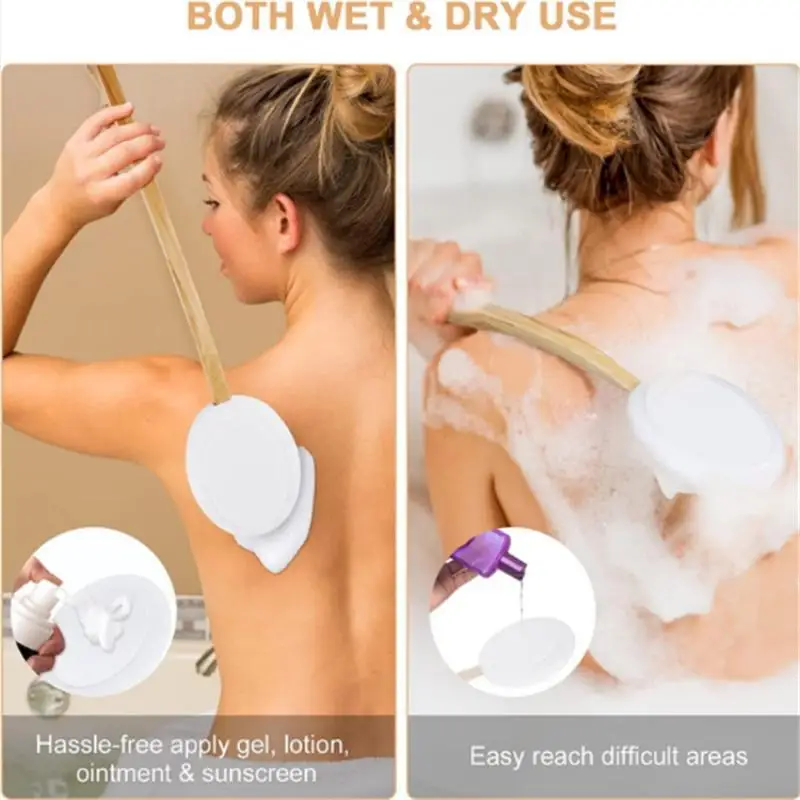 Multi Function Wooden Long Handle Back Applicator For Sunscreen Lotion Ointment Body Shower Brush Skin Care Accessory view 2