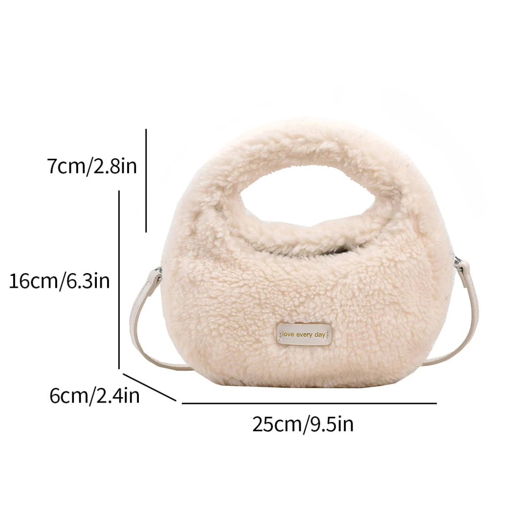 Pochette a mano in lana di agnello con Design a mezza luna per donna 2023 borsa a mano morbida e soffice invernale borsa a tracolla in peluche a