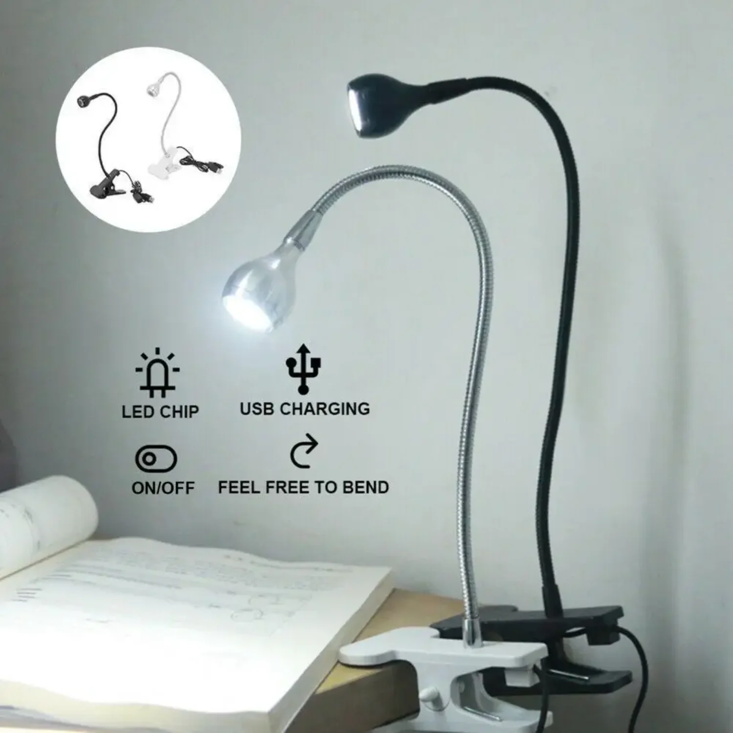 

Flexible Table Lamp USB Power Lamp Reading Book Light With Holder Clip Study Reading Lamps Bedside Table Bedroom Decor Nightlamp