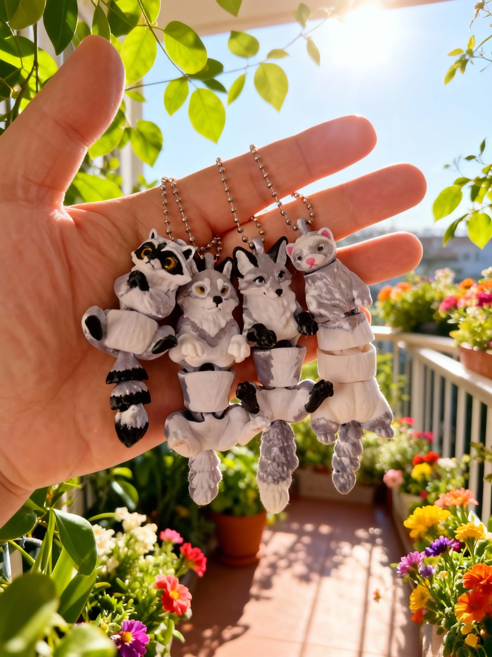2/4 Pieces - 3D Printed Articulated Silver-Colored Raccoon, Fox, Wolf, Ferret Animal Ornaments, Christmas Birthday Wedding Keychain Gifts, Indoor and Outdoor Hanging Decorations, Car Interior Hangings view 3