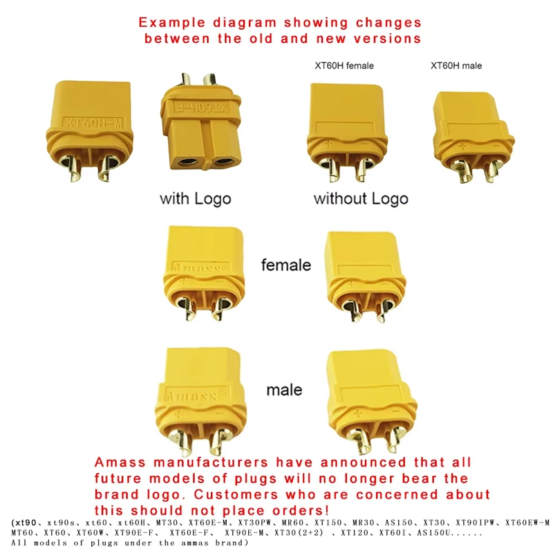 5PCS Amass XT90E-M Black Plug Battery Plug Gold-Plated Male Connector DIY Connecting Parts for RC Racing Drone Accessories