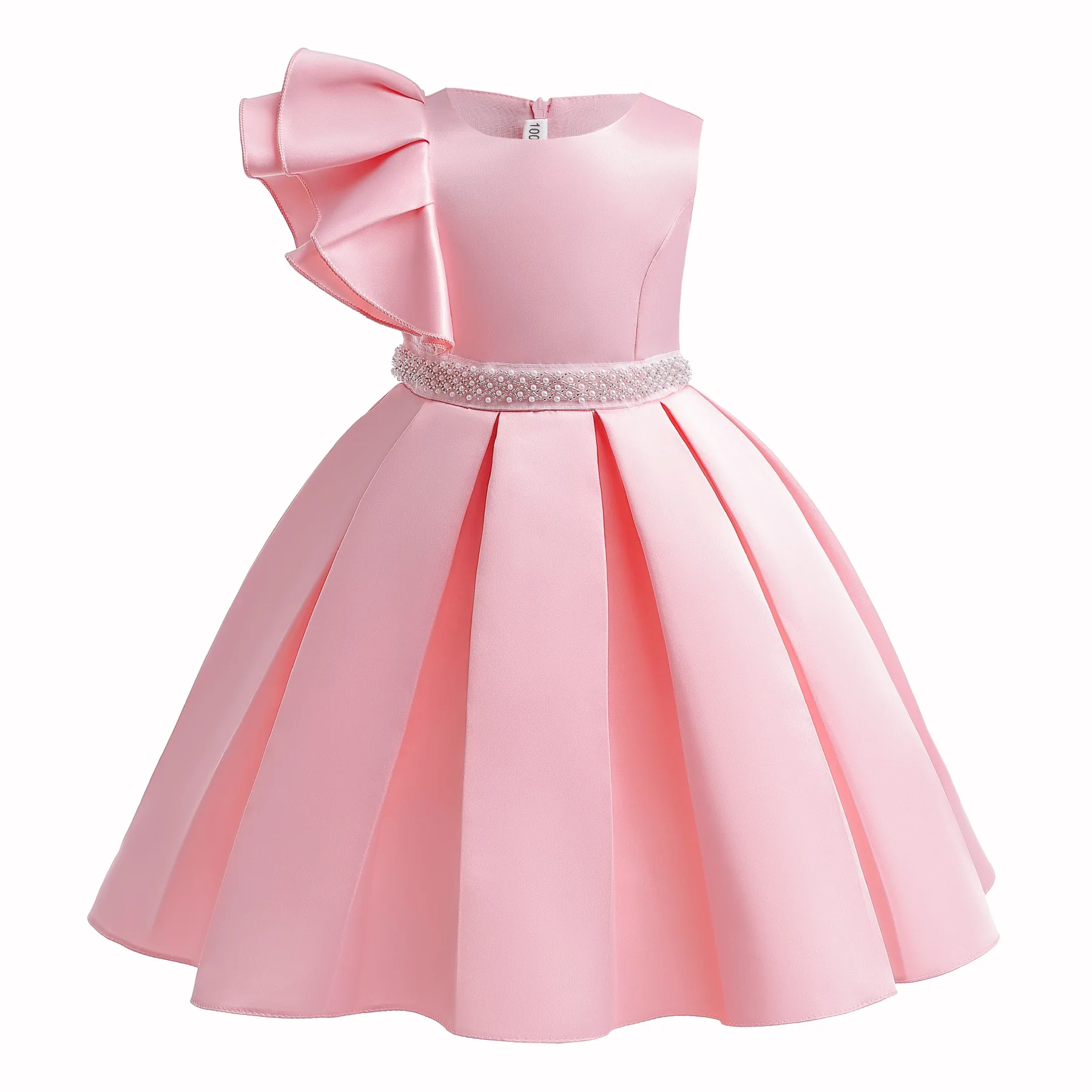 Cute Solid Princess Dress Kids Birthday Party Evening Gown Elegant Chic Single Shoulder Dresses Girls Spring Summer Costume