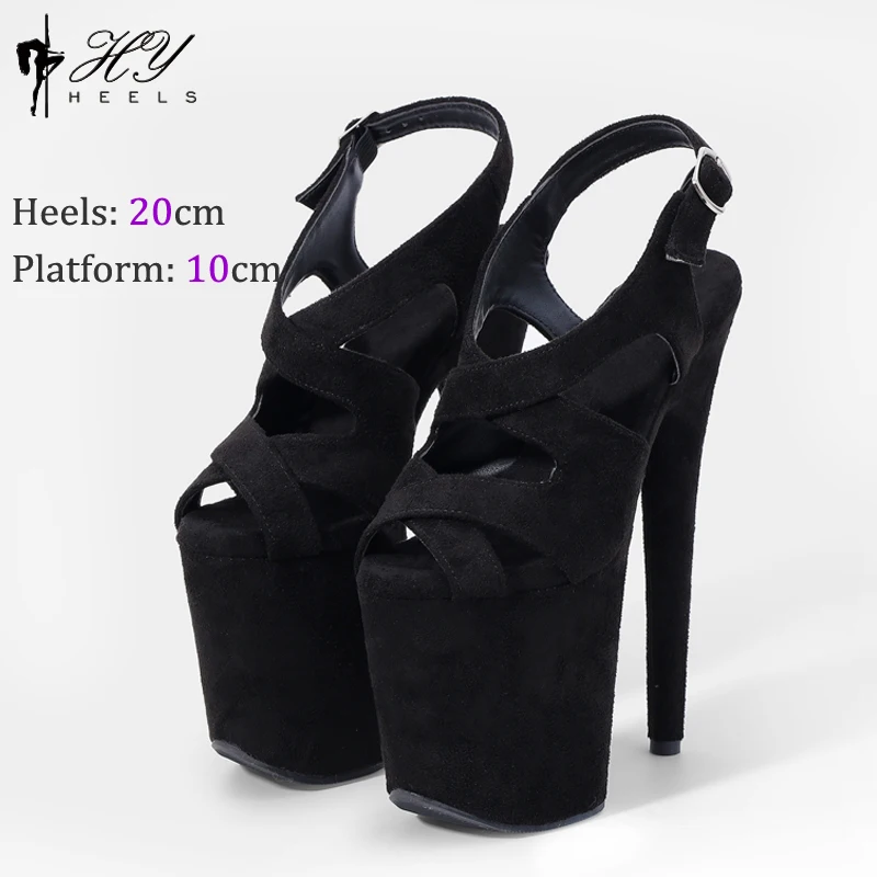 Faux Suede 20CM 8inches Sexy Exotic Pole Dance Shoes Gladiator Roman Sandals  High Heel Platform Party Model Shows Shoes