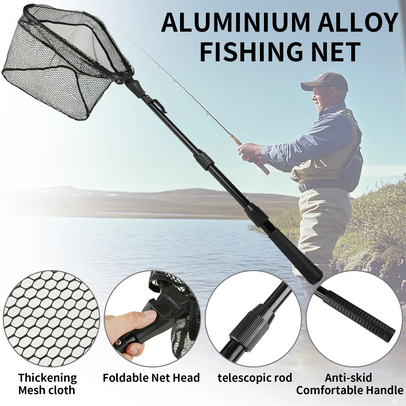 extendable pole fishing net Landing with Aluminum 20" Long Handle,Rubber Coated Nylon Mesh,for Steelhead,Salmon,Kayak,Catfish,Bass,Trout,Shrimp,Crab,for Easy Catch & Release : Sports & Outdoors The net attaches to a strong Big Fish Landing Net Retractable