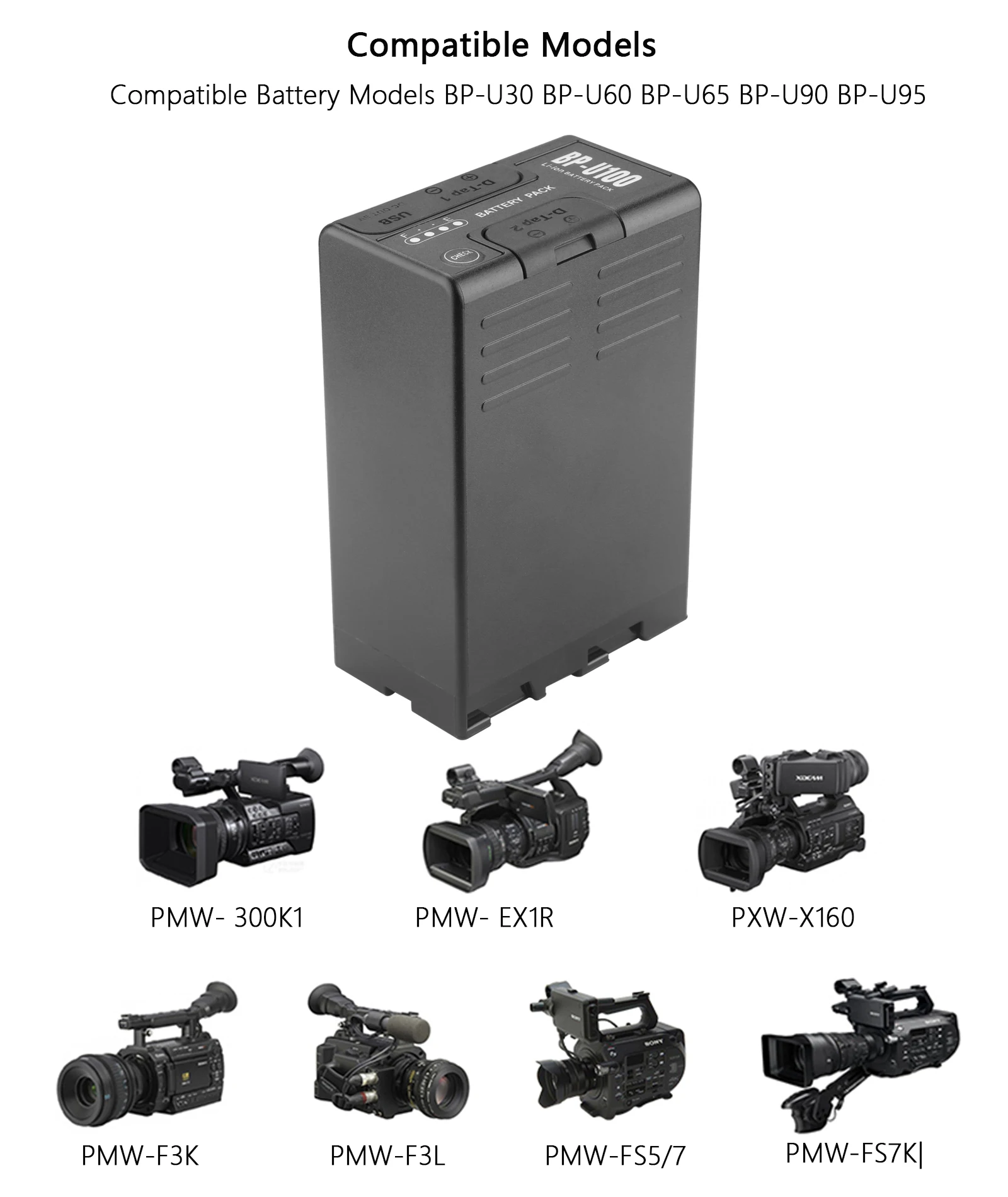 BP-U100 Replacement BP-U90 BP-U60 BP-U65 BP-U30 Battery D-TAP Interface for Sony EX260 EX280 Z280 FS5 7 FX6 Z190 EX1R EX200