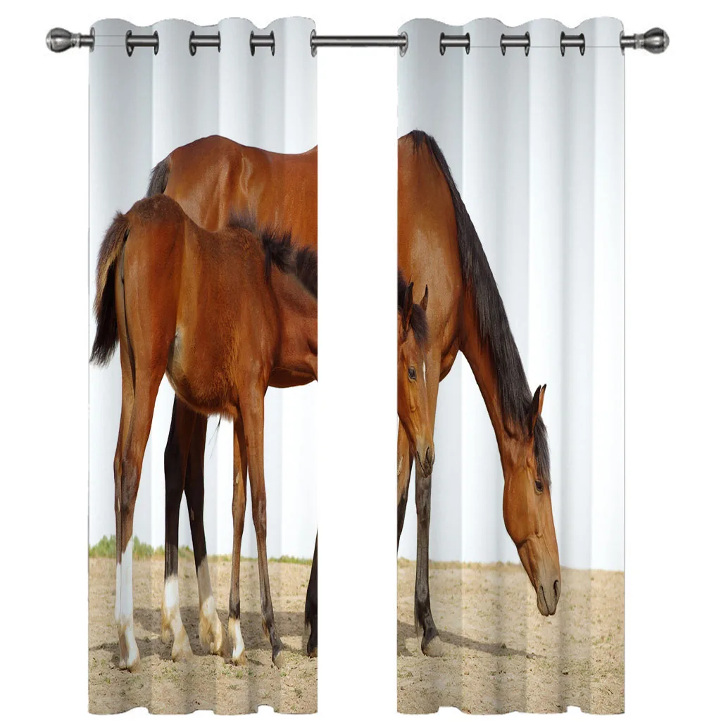 

HUANZHUANG Curtains For Bedroom Animal Brown Horse Luxury Cheap Window Curtains Blinds For Living Room Kids Kicthen Door Home