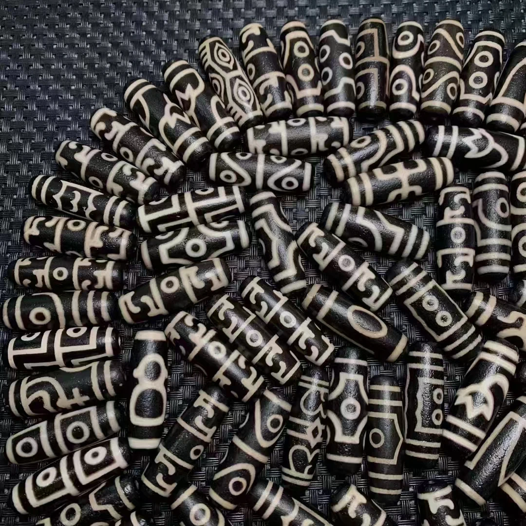 100pcs/lots Black/White Clear and Aged Hoof Pattern Different Patterns Grade 5A Quality Natural Agate Stone Tibetan Dzi Beads