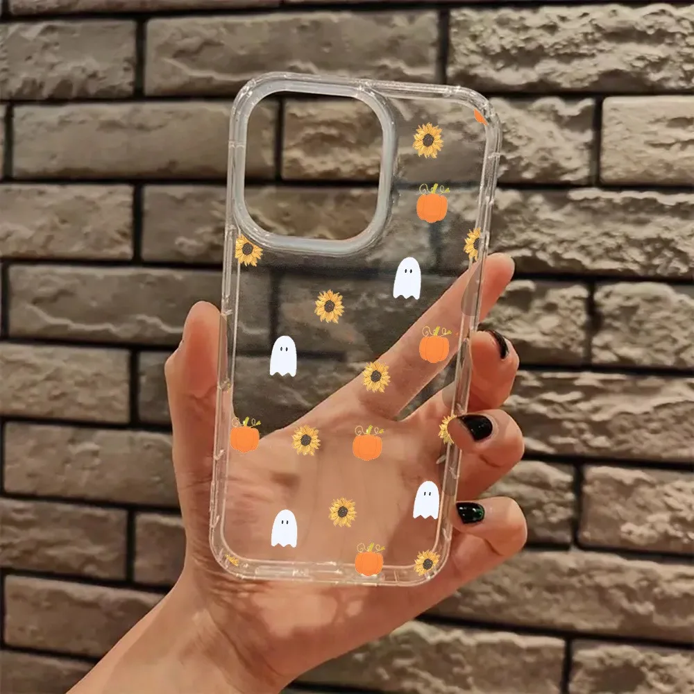 لطيف شبح اليقطين سقوط شفاف قضية الهاتف غطاء آيفون 16 11 12 13 14 15 برو ماكس زائد XR XS X 7 8 16 SE 2020 2022 Funda