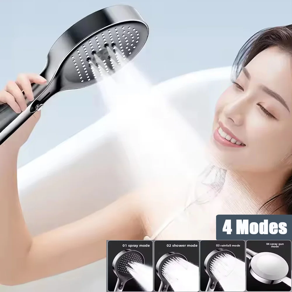 

140MM Big Panel 4 Modes Adjustable Pressure Boost Shower Head High Pressure Large Flow Handheld Showerhead Bathroom Accessories