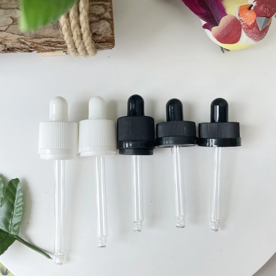 500Pcs 18MM 410 Glass Dropper Bottle Childproof Pressure Screw Dropper Cover with 5-100ML Glass Pipette for Essential Oil Liquid