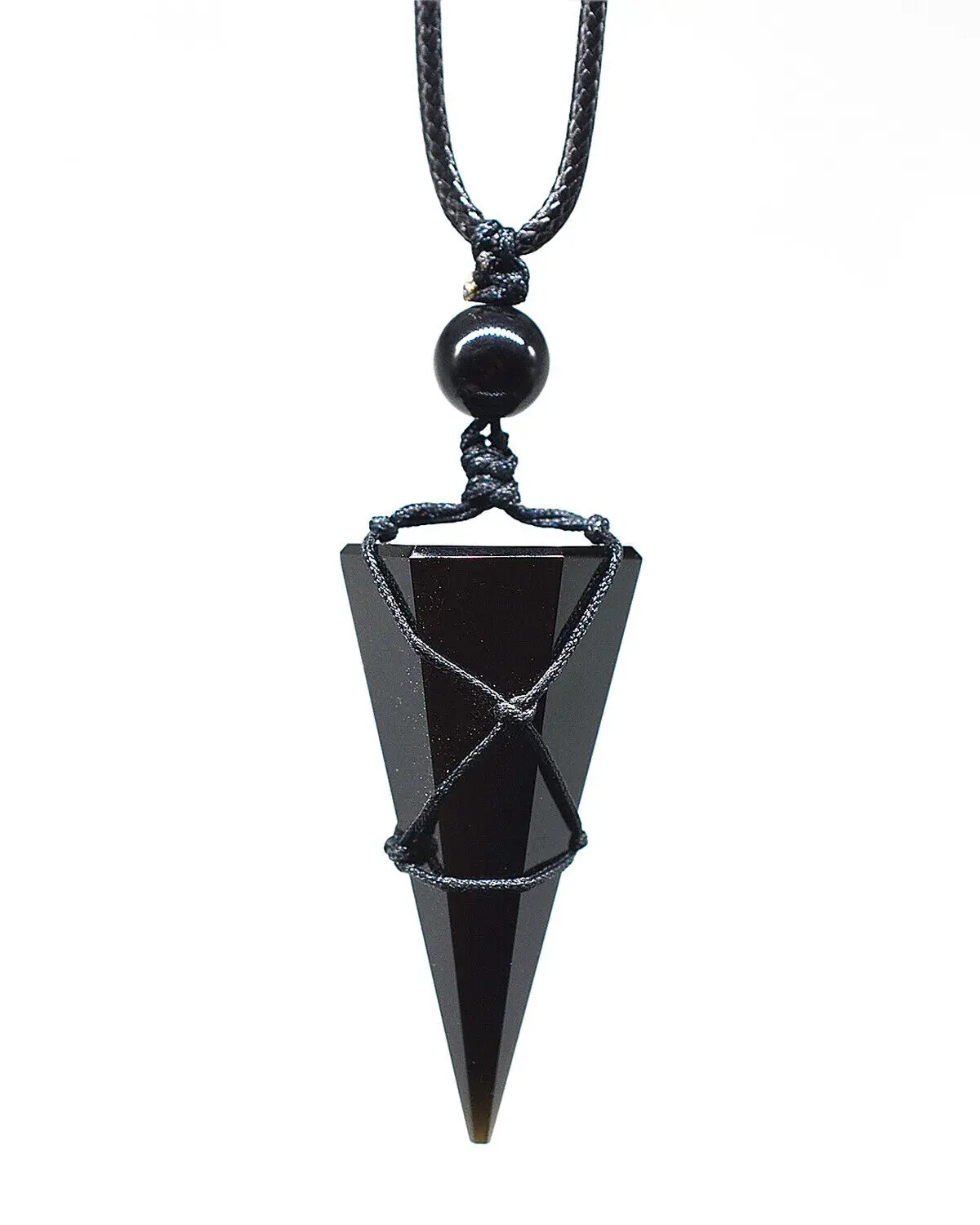 

Natural Obsidian Pyramid Pendant Necklace Amulet Pendant for Men Women