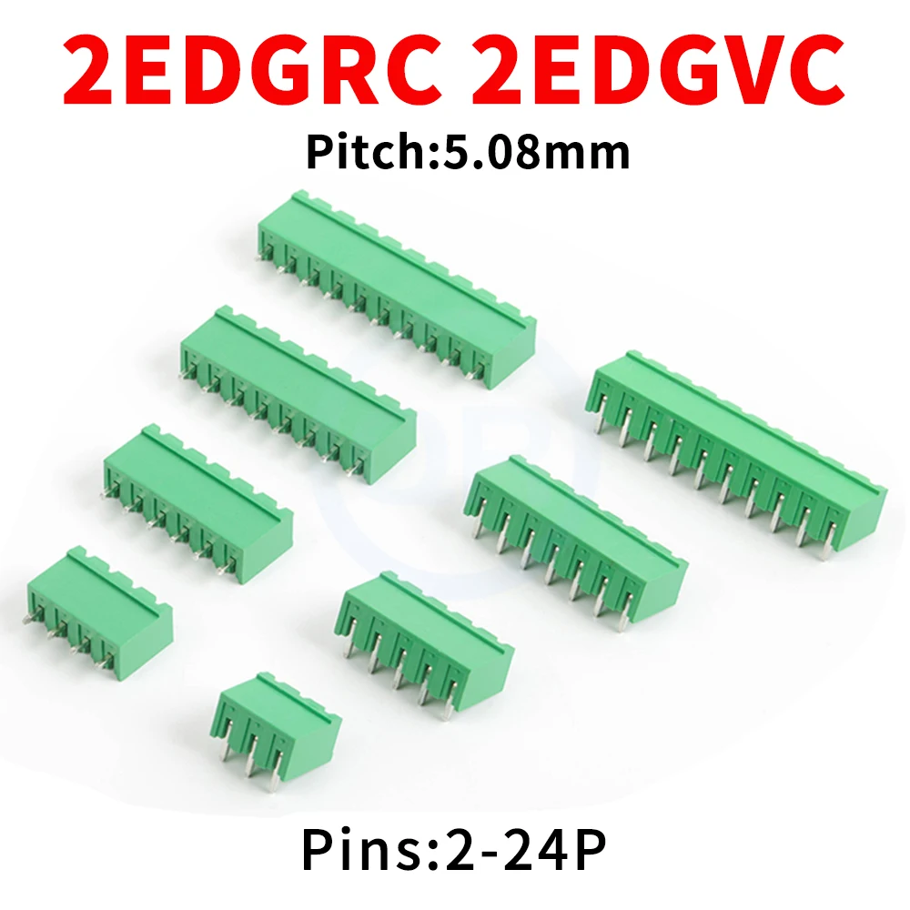 (5 Pcs) 2EDGRC 2EDGVC 5.08mm Sealed Bent Straight needle Right Angle Female socket Terminal Block PCB Holder 15EDGVC/RC 2~24Pin