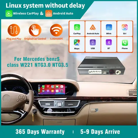 2024 무선 카플레이 안드로이드 오토 AI 박스 메르세데스 NTG3.0/3.5 W221 S/CL 클래스용, 5G 와이파이 DSP 빠른 부팅, 플러그 앤 플레이 OEM 적합