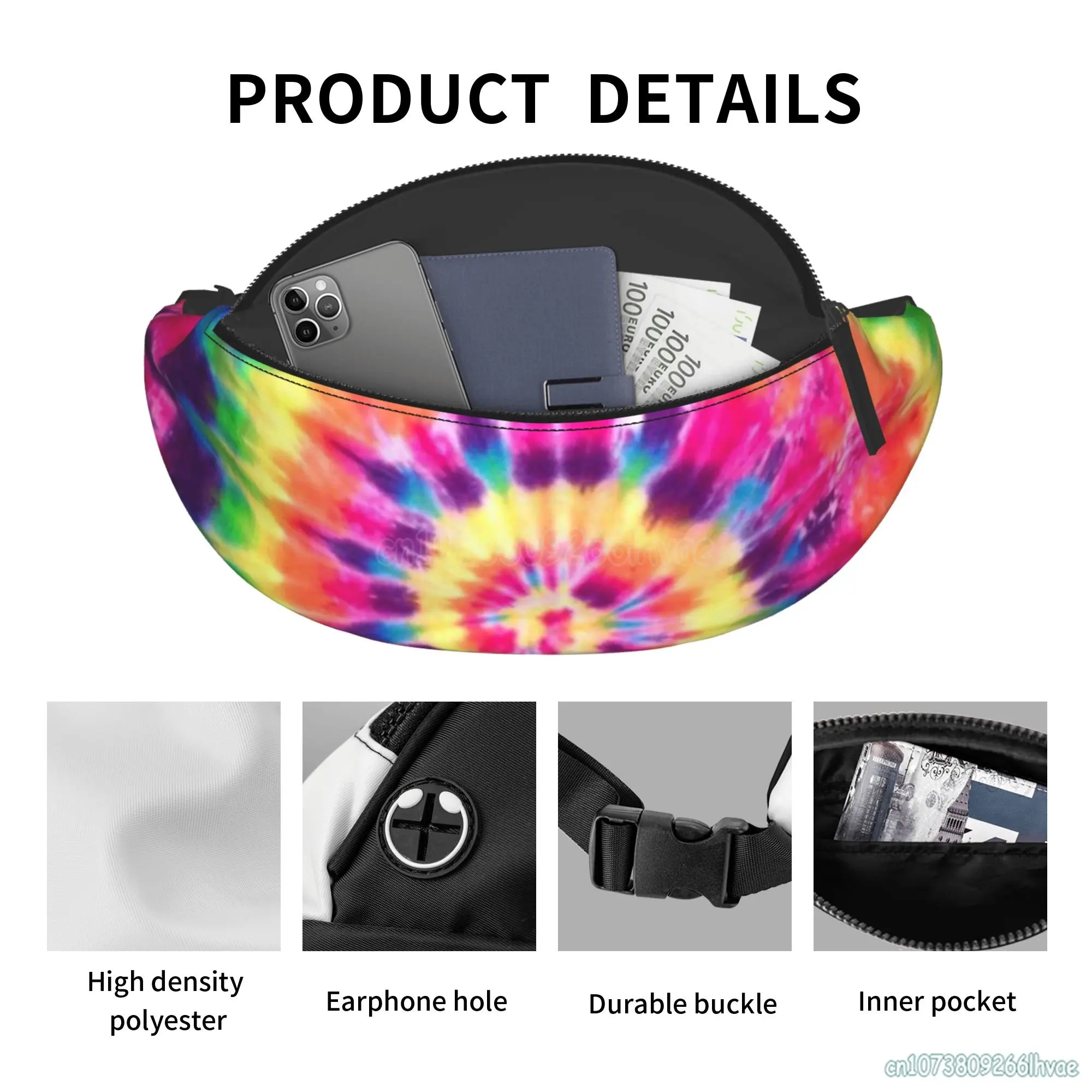 Rainbow Tie-dyed Whirl Pattern Casual Waist Pack Durable Belt Bag Outdoors Workout Running Hiking Cycling Travel and Daily Use