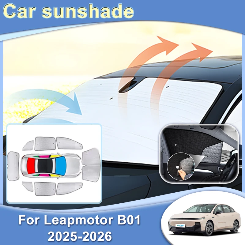 

Car Full Cover Sunshade For Leapmotor B01 2025 2026 4-door Sedan Visor Car Side Window Shade Sunscreen Anti-UV Auto Accessories