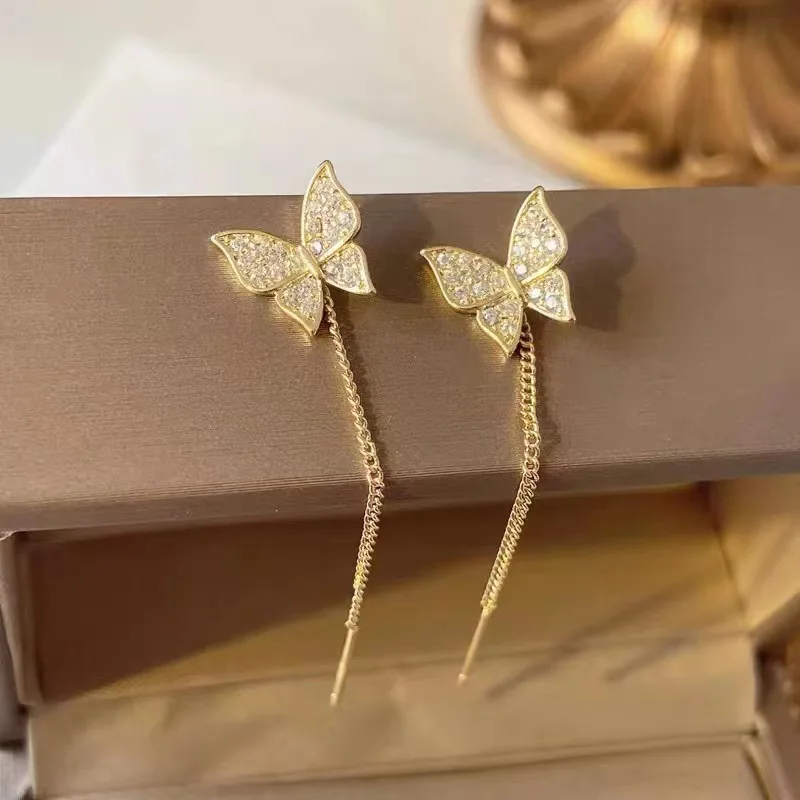 Pendientes de mariposa de circón con incrustaciones, aretes delicados y sencillos de mariposa dorada, joyería personalizada, regalo de aniversario,