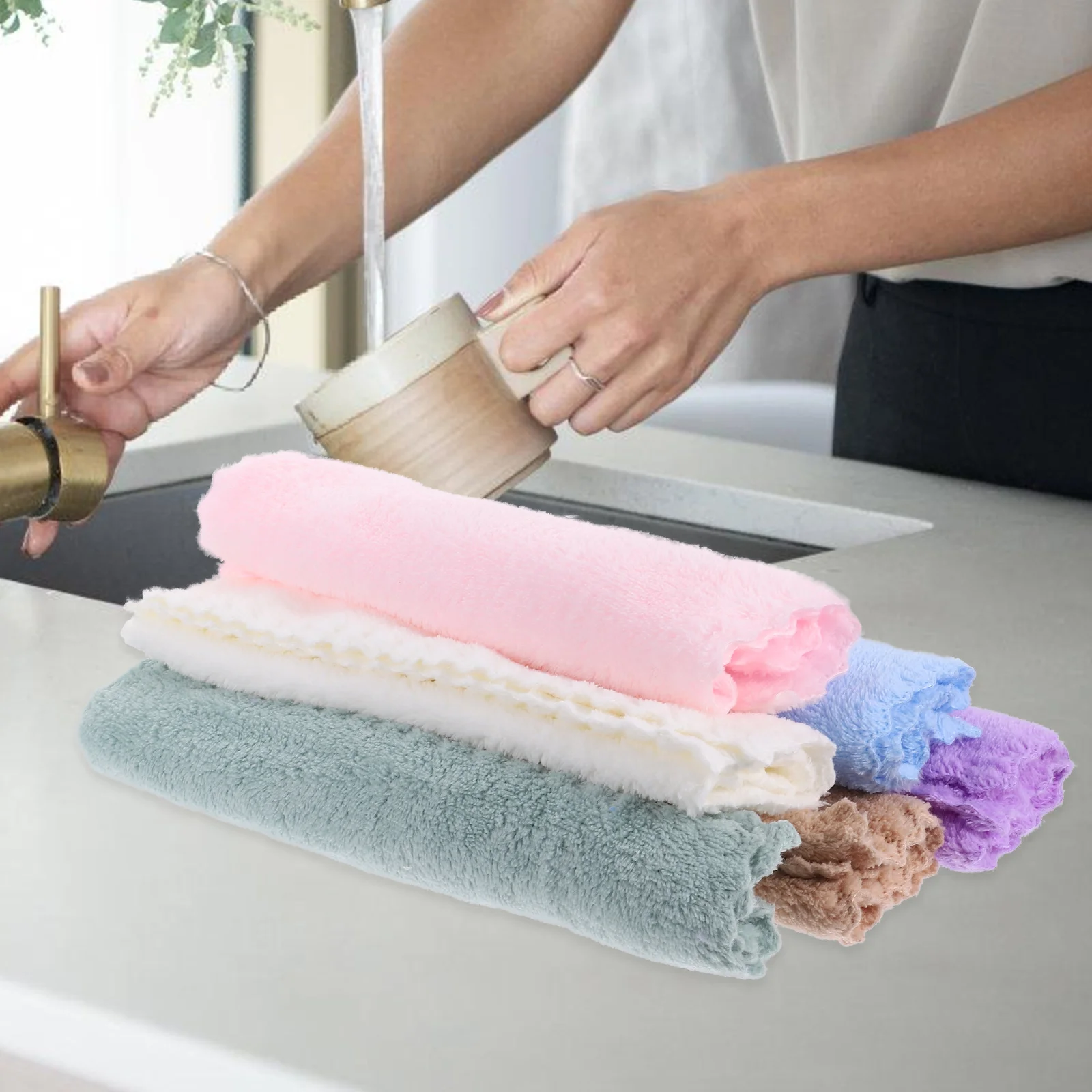 

8Pcs Fiber Towels Thicken Water Absorption Kitchen H Wipe Cloth Soft Large Size Home Square Cleaning