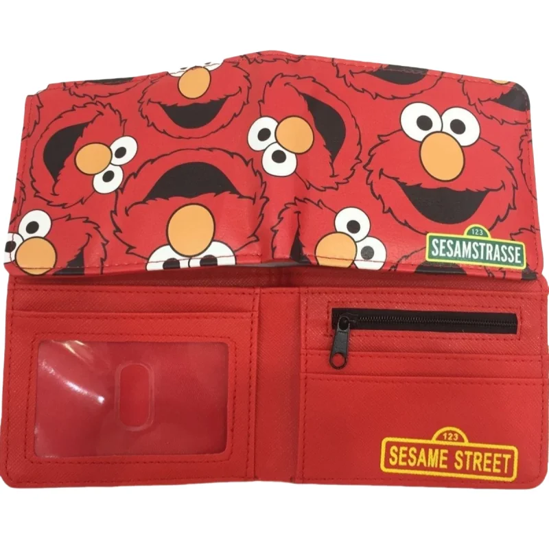 Hasbro Sesame Street Elmo Big Bird Cartoon 2-fold Wallet Cute Folding Card Holder Creative Kawaii Children\'s Short Coin Purse