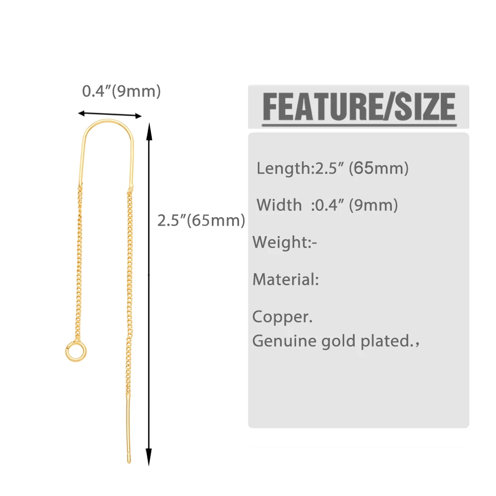 OCESRIO Long Chain Copper Gold Plated CZ Earring Hooks for Diy Earrings Making Jewelry Findings Accessories Wholesale erha092