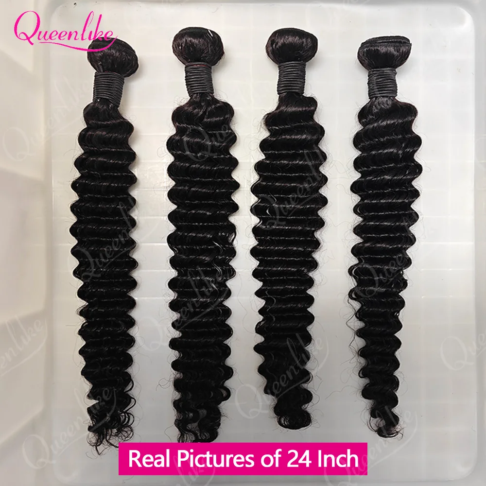 Queenlike, ciocche di capelli umani con onde profonde, lunghezza 32, 32, 32, 32 pollici, ciocche con ricci profondi, 100% capelli umani, per donne, extension di capelli brasiliani non trattati,