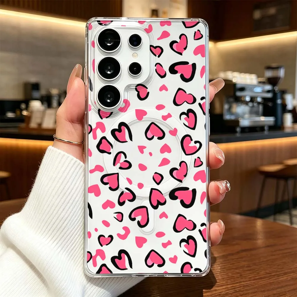 Minimalist Leopard Print Phone Case For Samsung Galaxy S26 S25 S24 S23 S22 A56 FE Plus Ultra Transparent Magnetic Cover