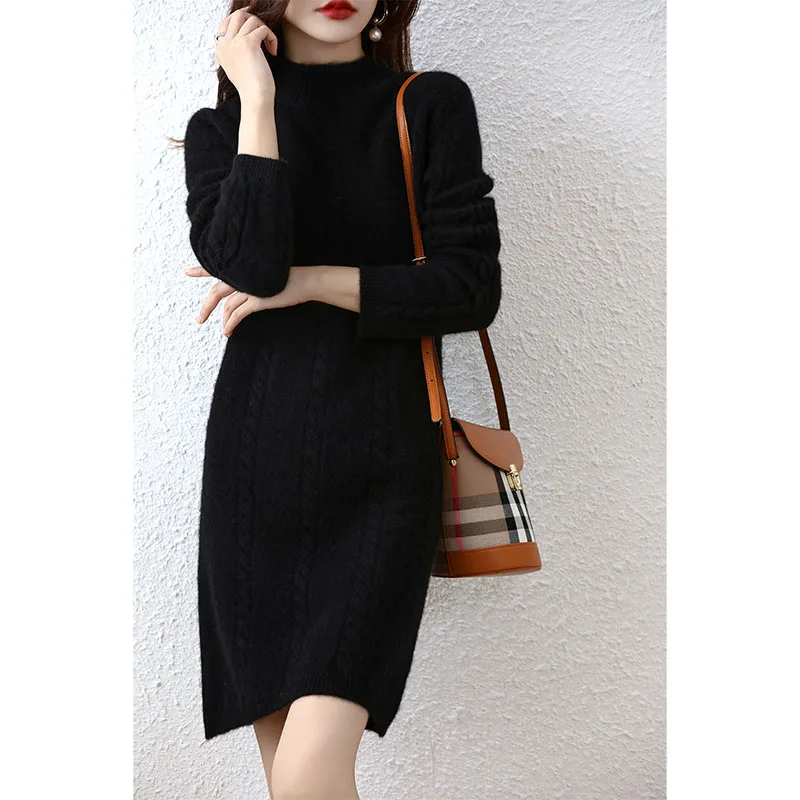 Cashmere Women\'s Sweater Knitted Dresses 100% Merino Wool Ladies Autumn Warm Elegant Dress Winter Female Pullovers Casual Skirts