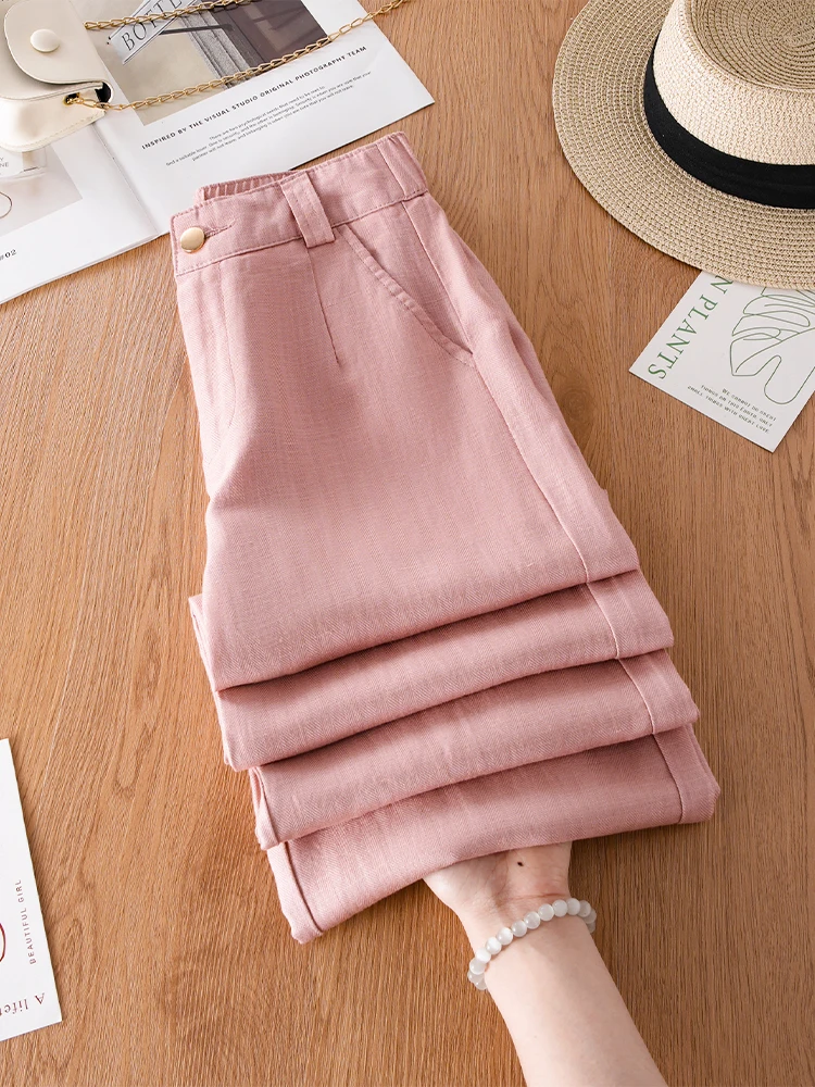 Summer Thin Wide Leg Pants Women's Casual Loose Fit High Waist Draped Linen  Anti UV Straight Leg Pants