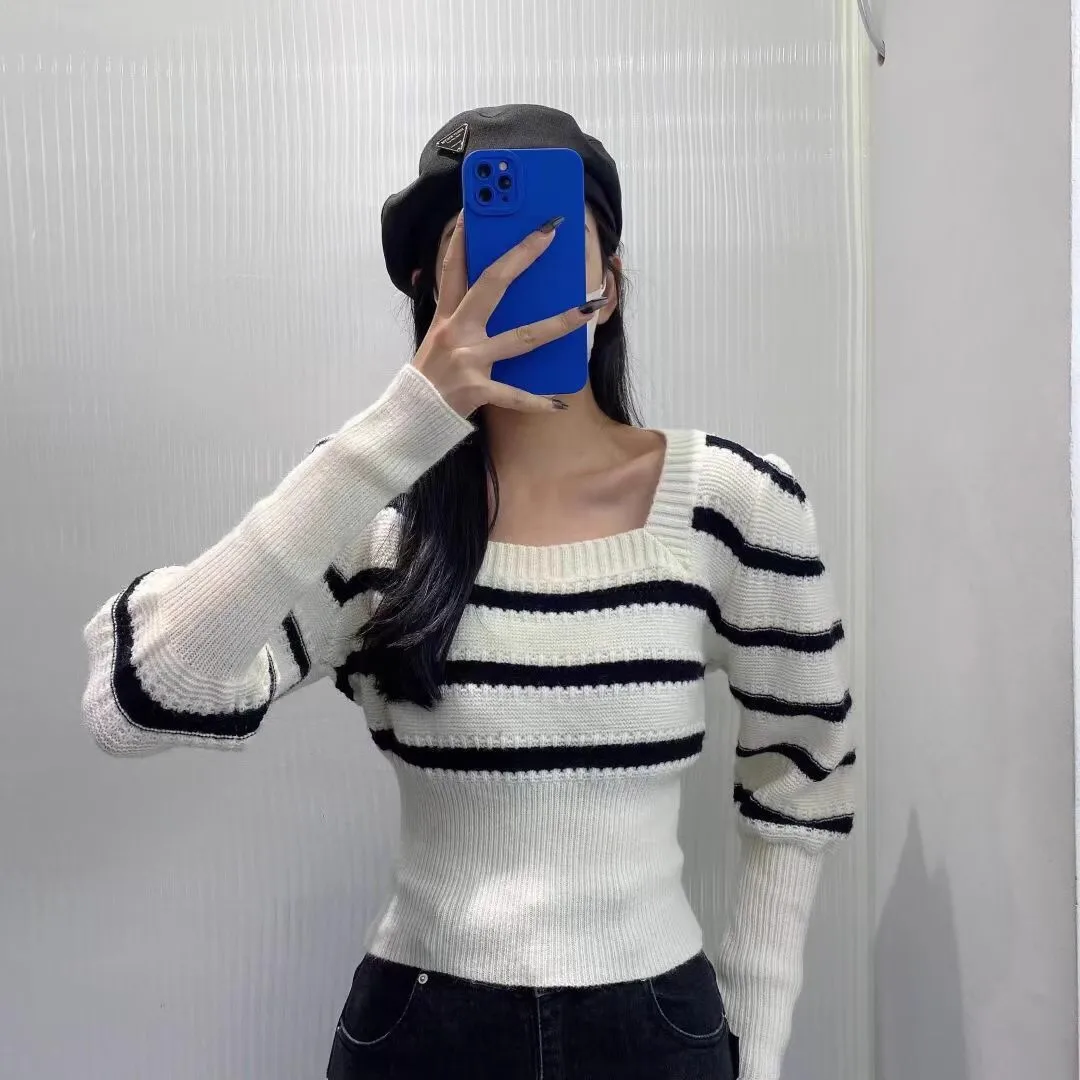 المرأة محبوك سترة ساحة طوق فقاعة Sve مخطط اللون Blo التخسيس خمر Sle طويل Sve الدافئة تخفيف Faion #3