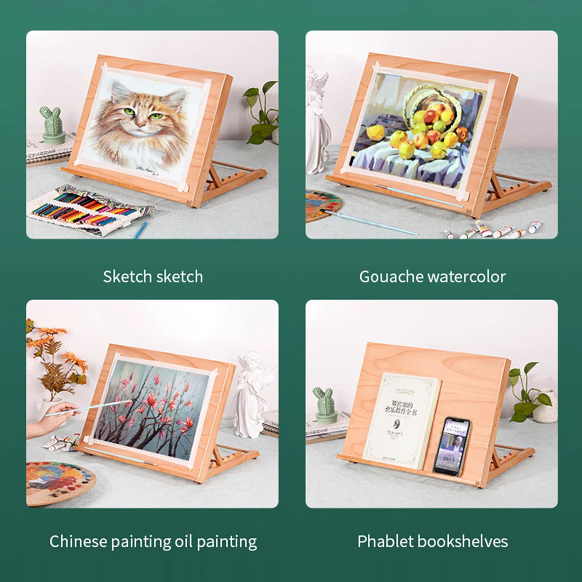 

Foldable Wooden Art Stand Sketchboard Holder Portable Desktop Painting Easel Multi-Function Drawing Supplies For Sketching