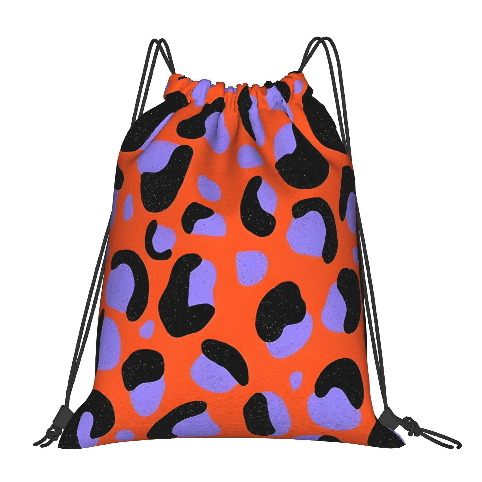 Red Leopard Leopard Print Portable Hiking Drawstring Backpack Riding Backpack Gym Clothes Drawstring Bags