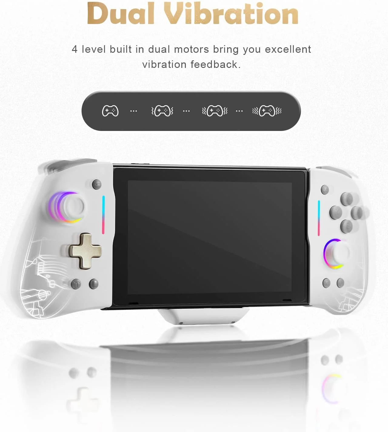 Binbok wire romote gamepad for Switch/OLED with Adjustable TURBO/Dual Motor Vibration/Back Programmable Button/RGB Light white