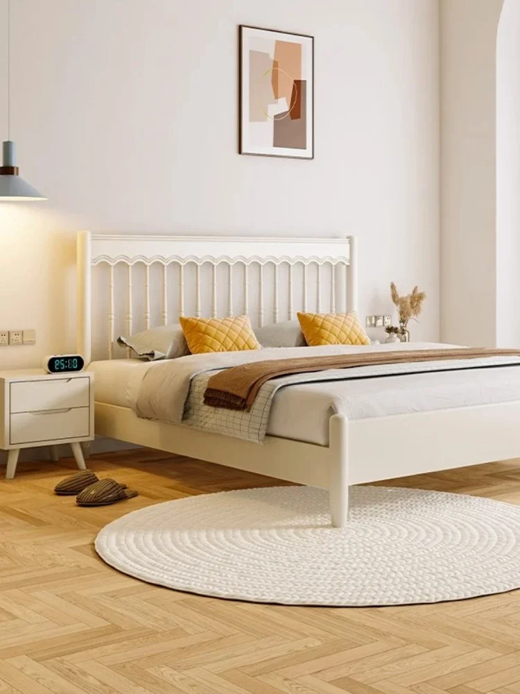 Full Solid Wood Bed Modern Minimalist 1.5 M 1.8 White  Cream Style Double  Master room Marriage  Furniture