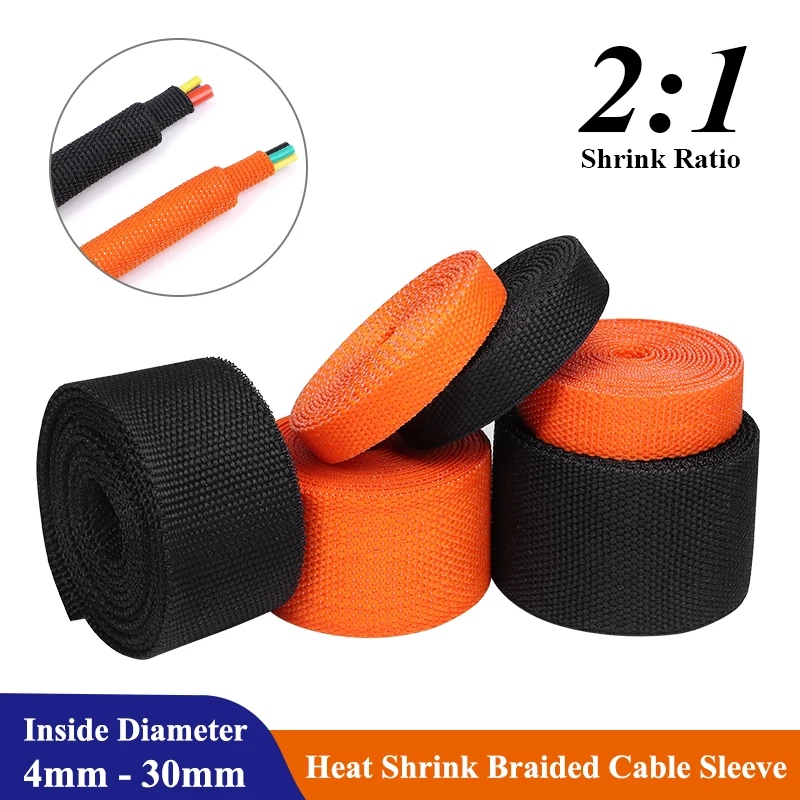 

1~50m PET Braided Cable Sleeve Heat Shrink Tube Insulation Flam Retardant Shrinkable Wrap Sheath Wire Protection Cable Organizer