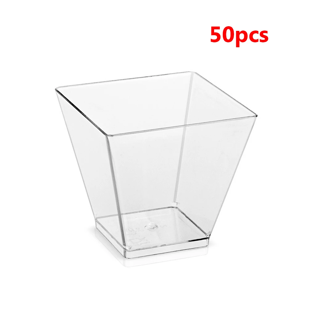 50Pcs 2oz Plastic Mini Dessert Cups Disposable Square Clear Plastic Dessert Cups Serving Bowls for Mousse Puddings Ice Cream