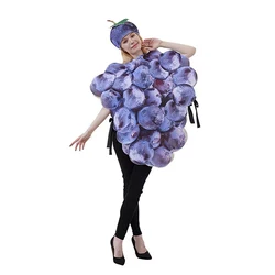 Grape Costume Sleeveless Vest with Hat Fruit Halloween Cosplay Costume for Women Men