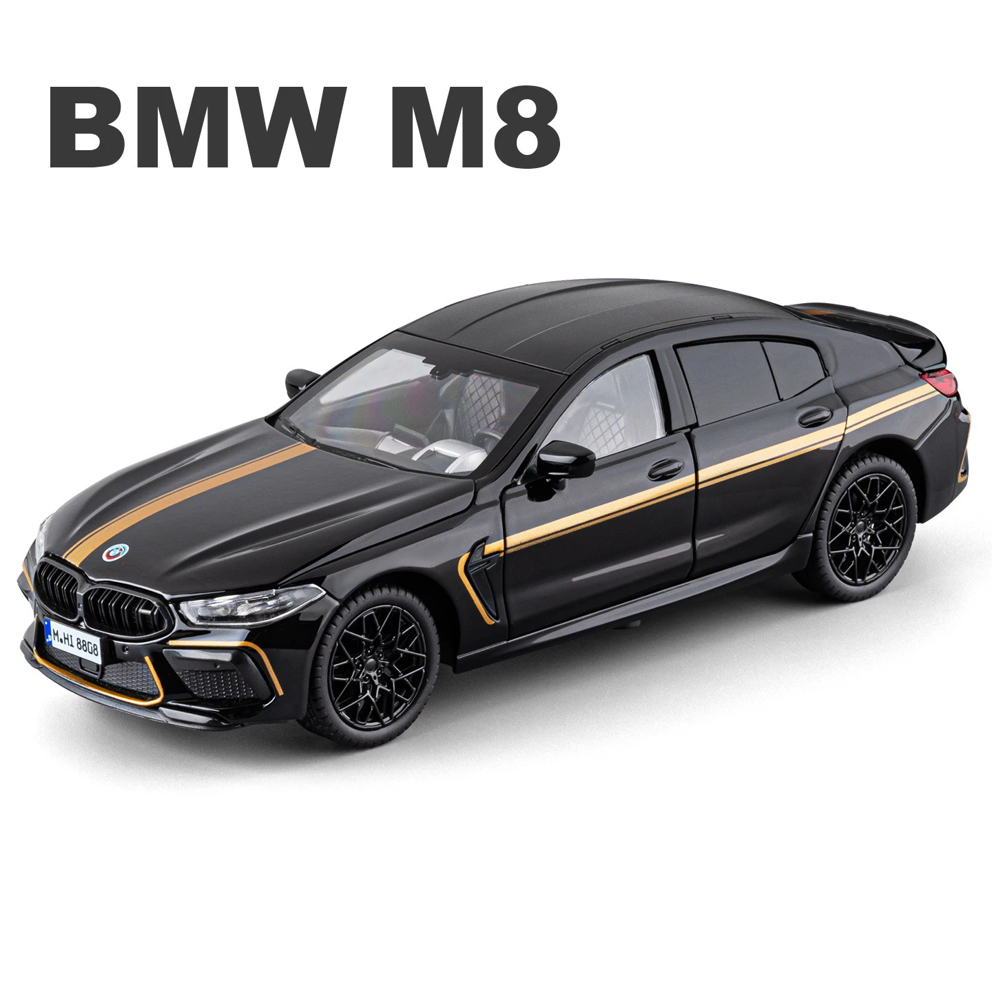 1:24 BMW M8 Gran Coupe Model Sportowego Samochodu z Metalowego Stopu, Symulacja, Odlewany Ciśnieniowo, Model Auta Wyścigowego z Dźwiękiem i Światłem, Kolekcja, Prezent dla Dzieci — 2