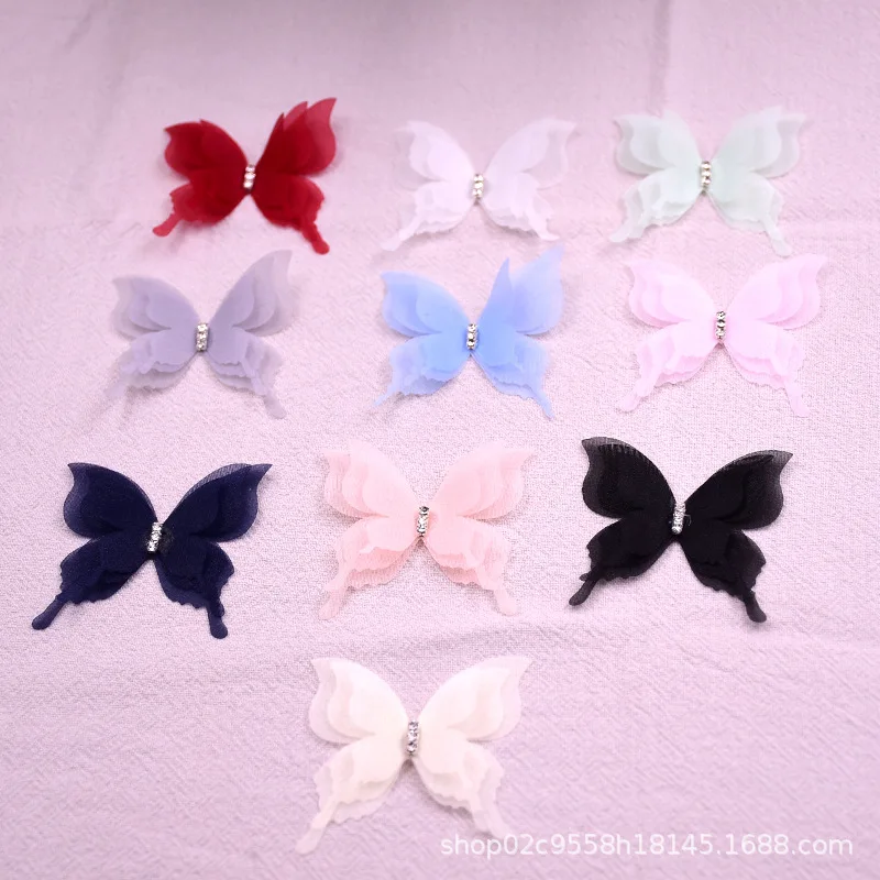 20PCS Three Layers of Gauze Butterfly Decoration Cloth Paste Color Simulation Cloth Butterfly DIY Clothing Decoration Butterfly