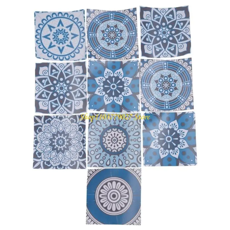 C4DF 10pcs Mandala Self-Adhesive Wall Tile Decals Peel Floor Staircase Stickers Waterproof Removable Backsplash Sticker