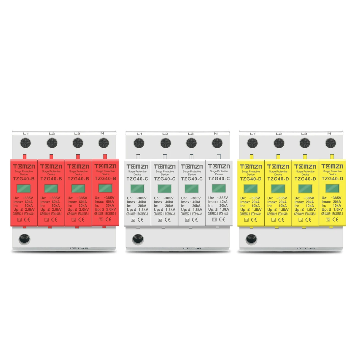 AC SPD 3P+N 30KA~60KA D ~385V House Surge Protector Protective Low-voltage Arrester Device
